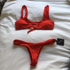 Red front tie bikini